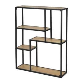 Raft De Perete Pentru Carti si Decoratiuni Arcana 400575, 75x20x91 h cm, Metal/Pal Melaminat, Negru/Stejar