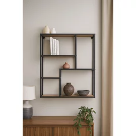 Raft De Perete Pentru Carti si Decoratiuni Arcana 400575, 75x20x91 h cm, Metal/Pal Melaminat, Negru/Stejar