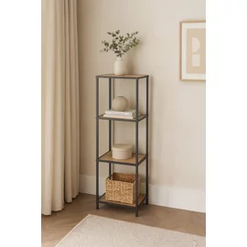 Raft Pentru Carti si Decoratiuni Arcana 4, 37x35x120 h cm, Metal/Pal Melaminat, Negru/Stejar