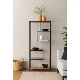 Raft Pentru Carti si Decoratiuni Arcana 400175, 77x35x185 h cm, Metal/Pal Melaminat, Negru/Stejar