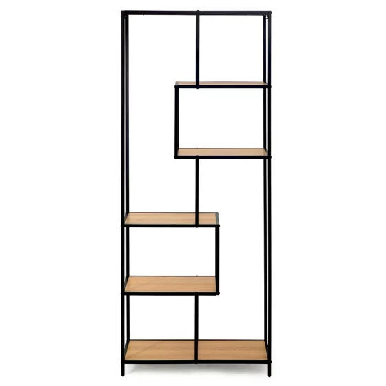 Raft Pentru Carti si Decoratiuni Arcana 400175, 77x35x185 h cm, Metal/Pal Melaminat, Negru/Stejar picture - 3