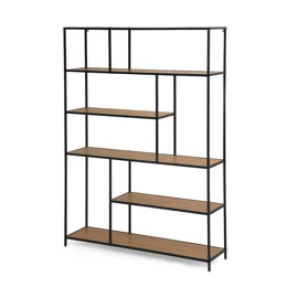 Raft Pentru Carti si Decoratiuni Arcana 400375, 135x35x185 h cm, Metal/Pal Melaminat, Negru/Stejar