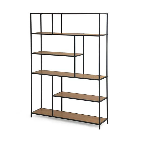 Raft Pentru Carti si Decoratiuni Arcana 400375, 135x35x185 h cm, Metal/Pal Melaminat, Negru/Stejar picture - 1