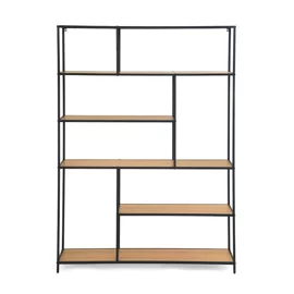 Raft Pentru Carti si Decoratiuni Arcana 400375, 135x35x185 h cm, Metal/Pal Melaminat, Negru/Stejar