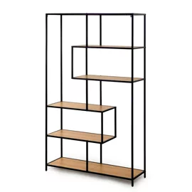 Raft Pentru Carti si Decoratiuni Arcana 400475, 114x35x185 h cm, Metal/Pal Melaminat, Negru/Stejar