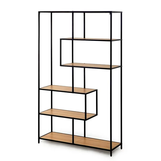 Raft Pentru Carti si Decoratiuni Arcana 400475, 114x35x185 h cm, Metal/Pal Melaminat, Negru/Stejar picture - 1