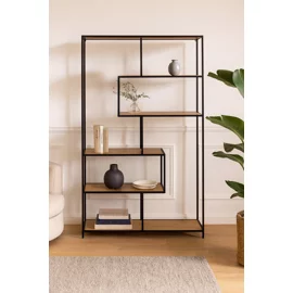 Raft Pentru Carti si Decoratiuni Arcana 400475, 114x35x185 h cm, Metal/Pal Melaminat, Negru/Stejar