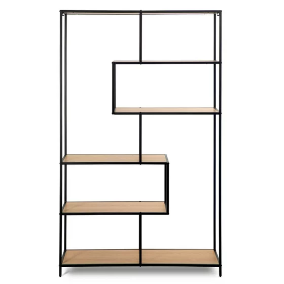 Raft Pentru Carti si Decoratiuni Arcana 400475, 114x35x185 h cm, Metal/Pal Melaminat, Negru/Stejar picture - 3