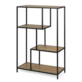 Raft Pentru Carti si Decoratiuni Arcana 400875, 77x35x114 h cm, Metal/Pal Melaminat, Negru/Stejar