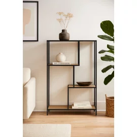 Raft Pentru Carti si Decoratiuni Arcana 400875, 77x35x114 h cm, Metal/Pal Melaminat, Negru/Stejar