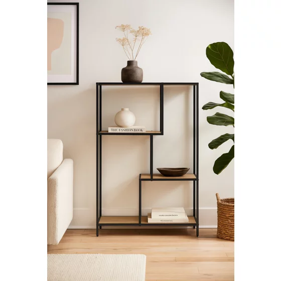 Raft Pentru Carti si Decoratiuni Arcana 400875, 77x35x114 h cm, Metal/Pal Melaminat, Negru/Stejar picture - 2