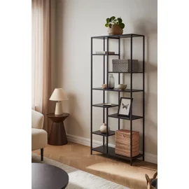 Raft Pentru Carti si Decoratiuni Arcana 401080, 80x30x165 h cm, Metal/Pal Melaminat, Negru