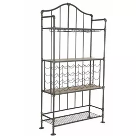 Raft pentru sticle de vin, Roma1775, Natur si Negru, Metal si MDF, 185x99x42 cm