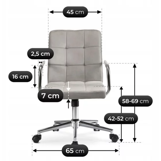 Scaun Birou Arvada, 65x65x86-95 h cm, Gri/Metal picture - 7