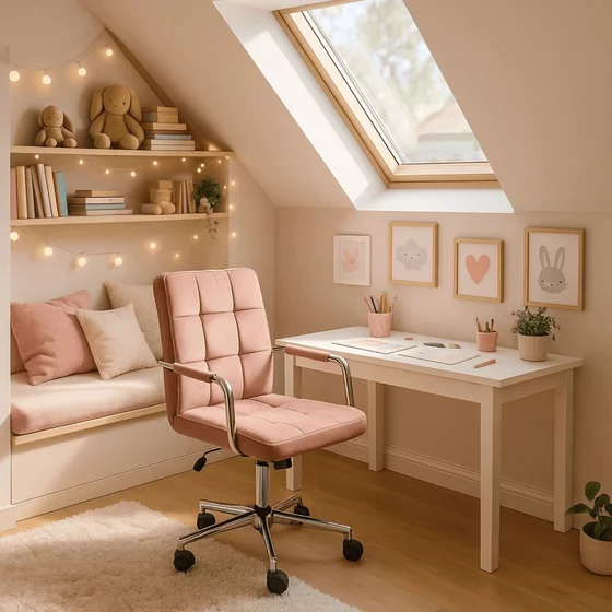 Scaun Birou Arvada, 65x65x86-95 h cm, Roz/Metal picture - 1