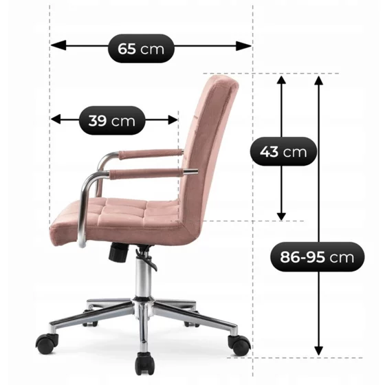 Scaun Birou Arvada, 65x65x86-95 h cm, Roz/Metal picture - 8
