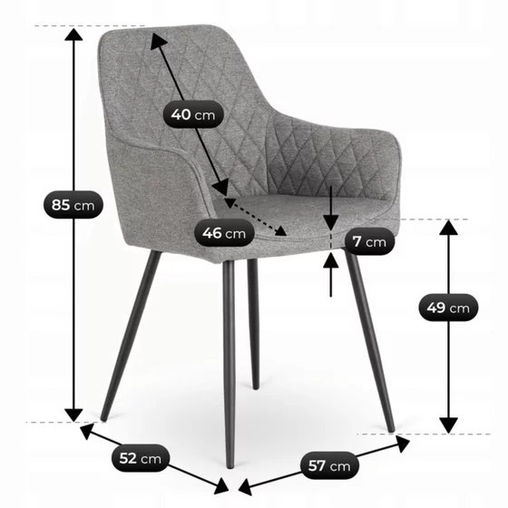 Scaun Brescia, 57x52x85 cm, Structura Metalica, Stofa Gri picture - 7