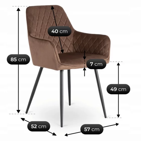 Scaun Brescia, 57x52x85 cm, Structura Metalica, Stofa Maro picture - 6