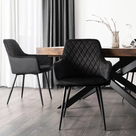 Scaun Brescia, 57x52x85 cm, Structura Metalica, Stofa Neagra picture - 2