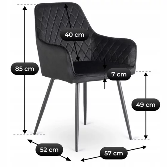 Scaun Brescia, 57x52x85 cm, Structura Metalica, Stofa Neagra picture - 7