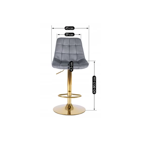 Scaun de Bar Akita, 45x42x91/112 cm, Metal/Catifea, Gri/Auriu picture - 6
