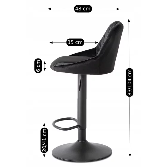 Scaun de Bar Embu, 45x48x83/104 cm, Metal/Catifea, Negru picture - 4
