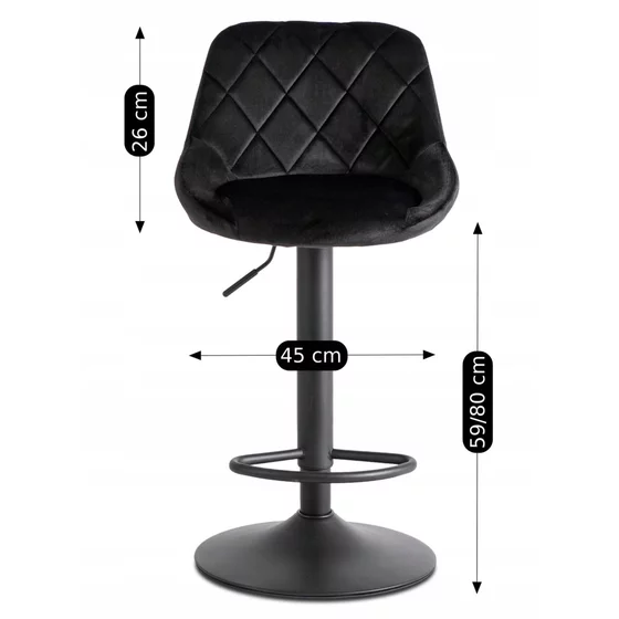 Scaun de Bar Embu, 45x48x83/104 cm, Metal/Catifea, Negru picture - 5
