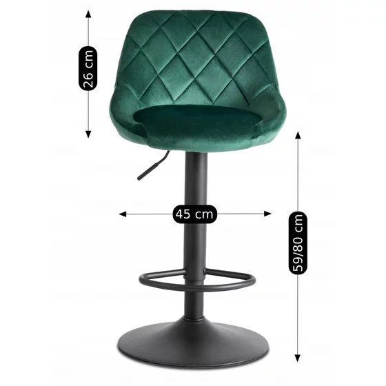 Scaun de Bar Embu, 45x48x83/104 cm, Metal/Catifea, Verde picture - 7