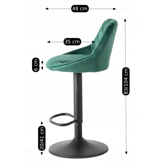 Scaun de Bar Embu, 45x48x83/104 cm, Metal/Catifea, Verde picture - 8