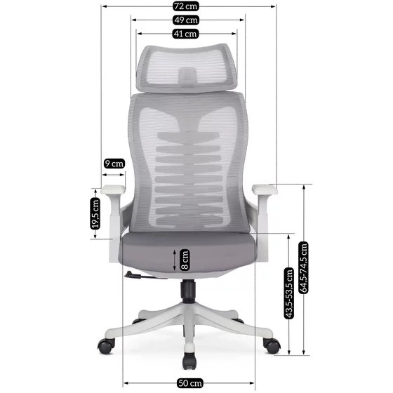 Scaun De Birou Corint, Ergonomic, 50x72x118x134 h cm, Stofa, Gri Deschis picture - 4