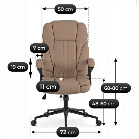 Scaun De Birou Polis, Ergonomic, 72x73x110-125 h cm, Piele Ecologica, Beige picture - 3