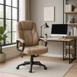 Scaun De Birou Polis, Ergonomic, 72x73x110-125 h cm, Piele Ecologica, Beige