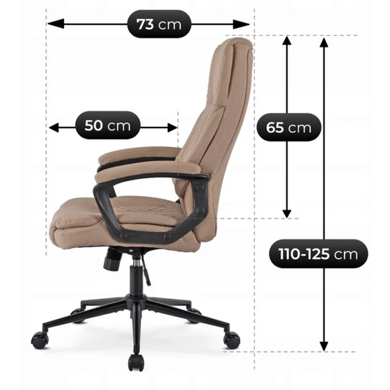 Scaun De Birou Polis, Ergonomic, 72x73x110-125 h cm, Piele Ecologica, Beige picture - 7