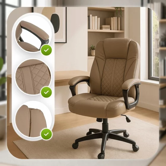Scaun De Birou Polis, Ergonomic, 72x73x110-125 h cm, Piele Ecologica, Beige picture - 8