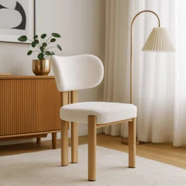 Scaun Grande, 50x52x80 h cm, Structura Metalica, Sezut si Spatar Tapitate cu Stofa Boucle Crem