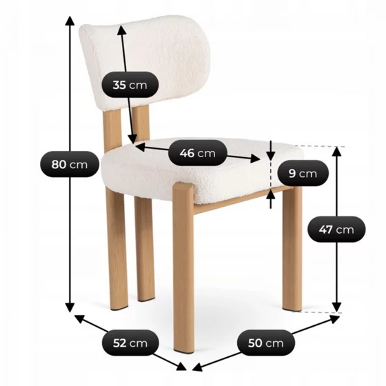 Scaun Grande, 50x52x80 h cm, Structura Metalica, Sezut si Spatar Tapitate cu Stofa Boucle Crem picture - 6
