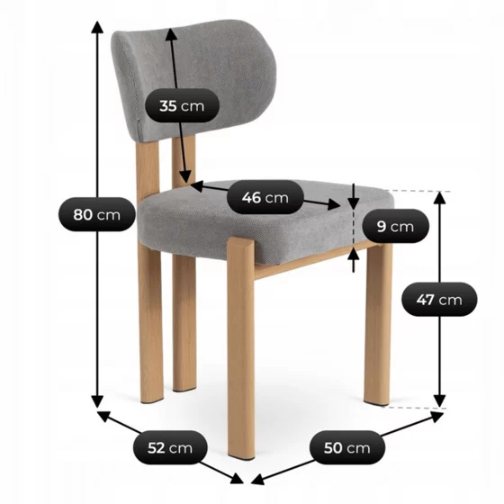 Scaun Grande, 50x52x80 h cm, Structura Metalica, Sezut si Spatar Tapitate cu Stofa Gri picture - 6