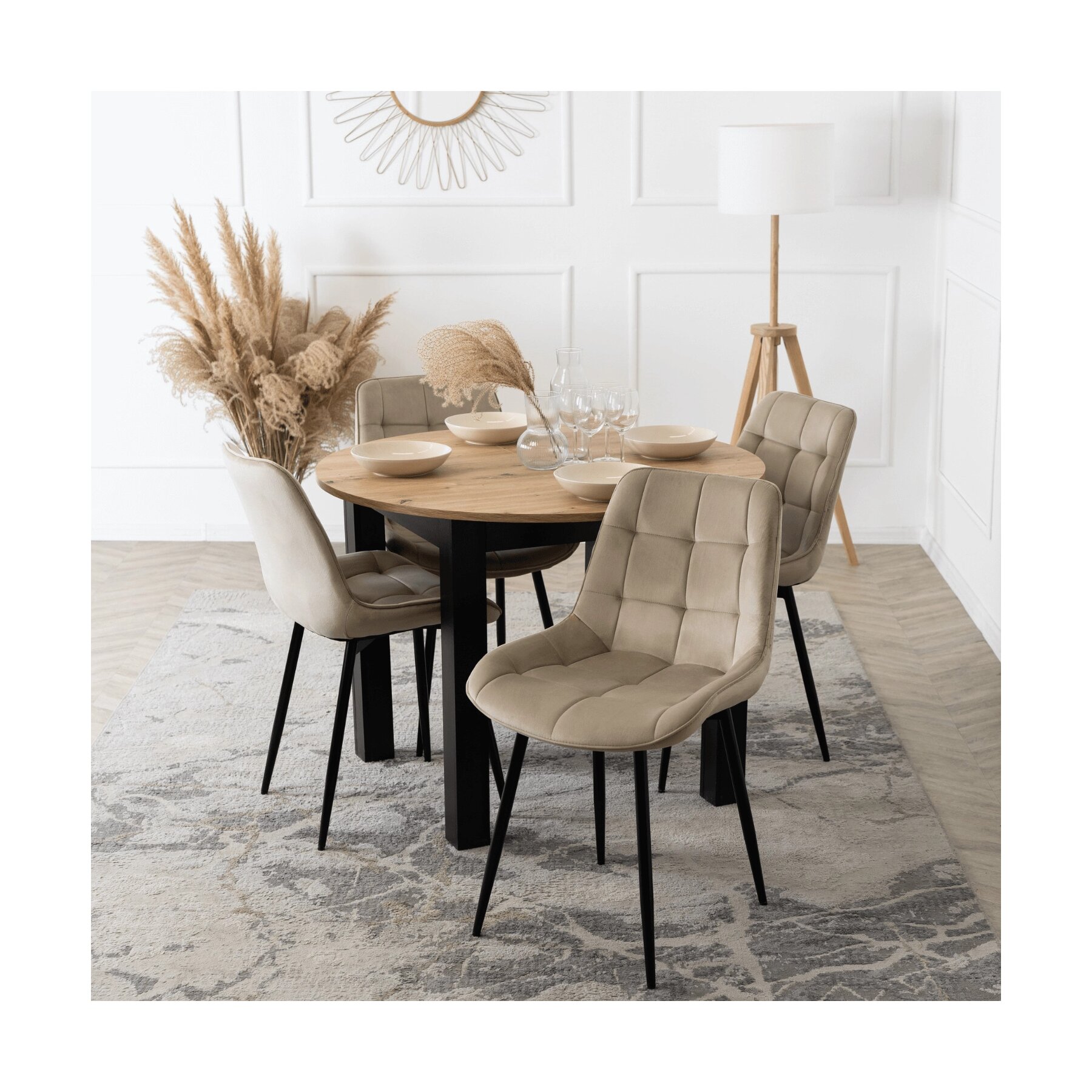 Scaun Kortina, 51.5x55x85 h cm, Catifea Beige - Kalenda