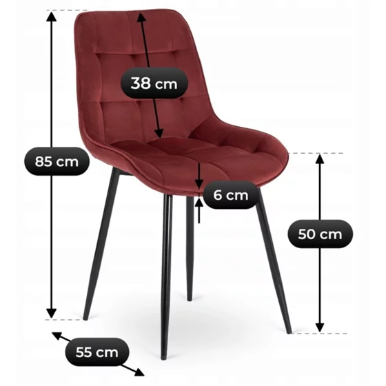 Scaun Kortina, 51.5x55x85 h cm, Catifea Bordo picture - 7