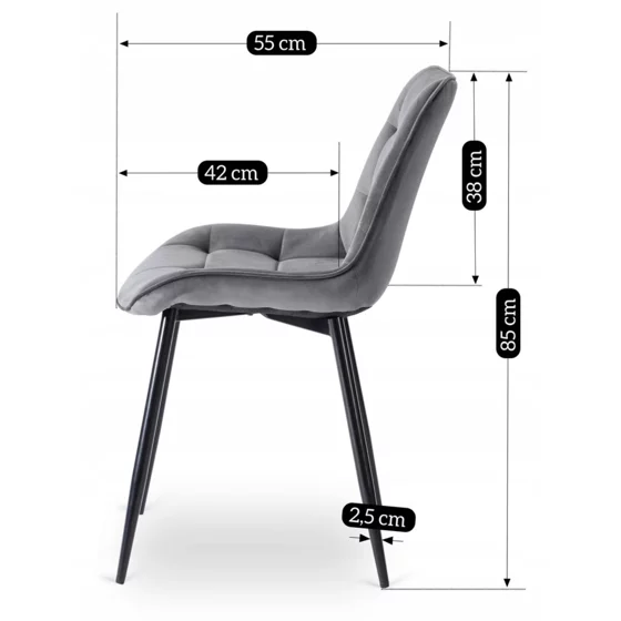 Scaun Kortina, 51.5x55x85 h cm, Catifea Gri picture - 8
