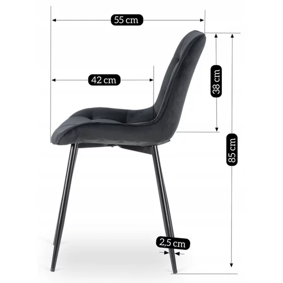 Scaun Kortina, 51.5x55x85 h cm, Catifea, Negru picture - 8