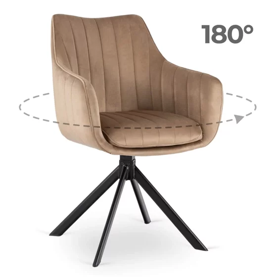 Scaun Makati, 62x52x89 cm, Functie Rotire, Structura Metalica, Catifea Beige picture - 3