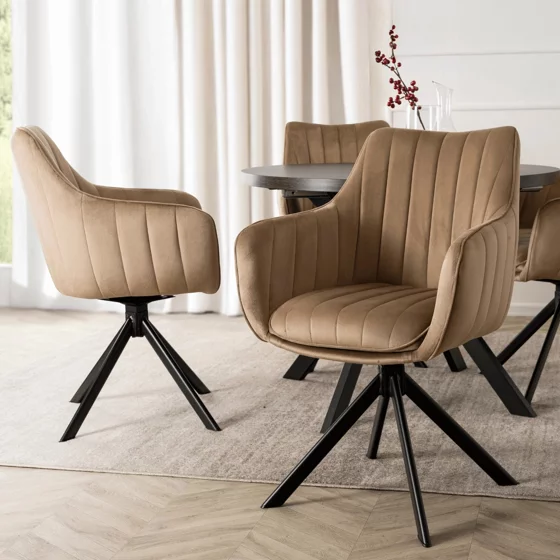 Scaun Makati, 62x52x89 cm, Functie Rotire, Structura Metalica, Catifea Beige picture - 4