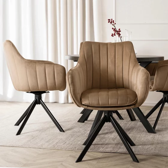 Scaun Makati, 62x52x89 cm, Functie Rotire, Structura Metalica, Catifea Beige picture - 5