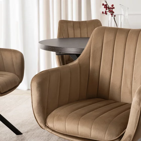 Scaun Makati, 62x52x89 cm, Functie Rotire, Structura Metalica, Catifea Beige picture - 6