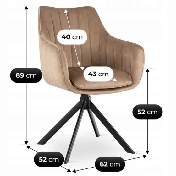 Scaun Makati, 62x52x89 cm, Functie Rotire, Structura Metalica, Catifea Beige picture - 9