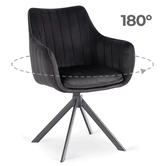 Scaun Makati, 62x52x89 cm, Functie Rotire, Structura Metalica, Catifea Neagra picture - 3