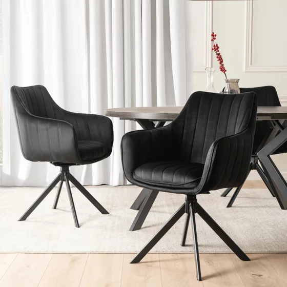 Scaun Makati, 62x52x89 cm, Functie Rotire, Structura Metalica, Catifea Neagra picture - 4