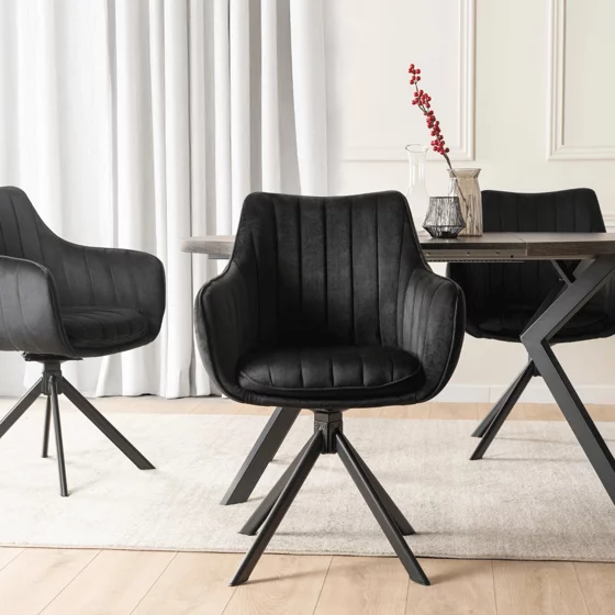 Scaun Makati, 62x52x89 cm, Functie Rotire, Structura Metalica, Catifea Neagra picture - 5