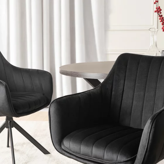 Scaun Makati, 62x52x89 cm, Functie Rotire, Structura Metalica, Catifea Neagra picture - 6
